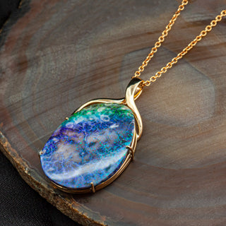 Australian Fossilized Plant Opal Pendant in Yellow Gold by World Treasure Designs