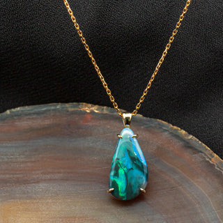 Australian Green-Blue Black Opal Necklace in Yellow Gold by World Treasure Designs