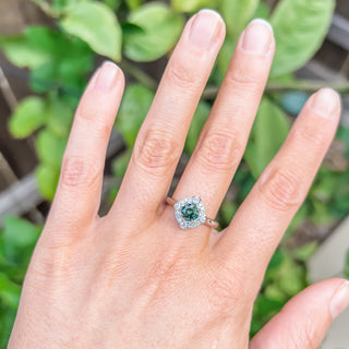 Australian Green-Blue Parti Sapphire Ring Diamonds in White Gold by World Treasure Designs