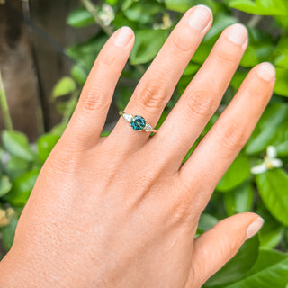 Australian Green-Blue Parti Sapphire and Pear Cut Diamond Ring in Yellow Gold by World Treasure Designs