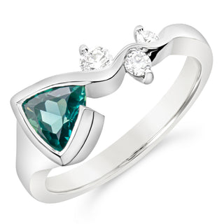 Australian Green-Blue Tri-Cut Parti Sapphire and Diamond Ring in White Gold by World Treasure Designs