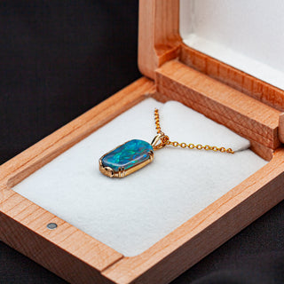 Asha | Blue-Green Australian Semi-Black Opal Necklace
