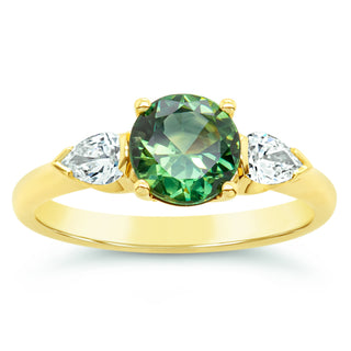 Australian Green Parti Sapphire Ring with Diamonds in Yellow Gold by World Treasure Designs