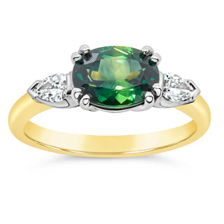 Australian Green Parti Sapphire Ring in Yellow Gold by World Treasure Designs