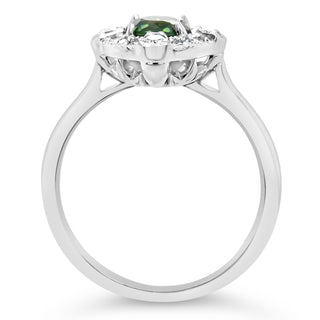 Australian Green Parti Sapphire and Diamond Halo Ring in White Gold by World Treasure Designs