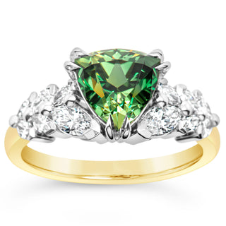 Australian Green Parti Sapphire Ring with Marquise Diamonds in Yellow and White Gold by World Treasure Designs