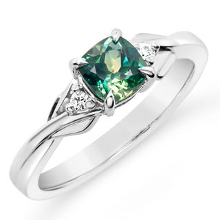 Australian Green Parti Sapphire Ring in White Gold by World Treasure Designs