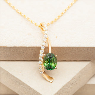 Australian Green Sapphire Twist Pendant in Yellow Gold by World Treasure Designs