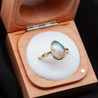 Australian Crystal Black Opal Ring in Yellow Gold by World Treasure Designs