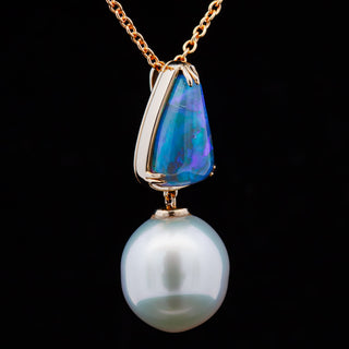 Jolie | Blue-Purple Australian Crystal Opal & South Sea Pearl Necklace