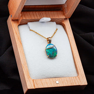 Mikaela | Blue-Green Australian Semi-Black Opal Necklace