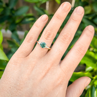 Australian Mint Green Sapphire with two Baguette Diamonds Ring in Yellow and White Gold by World Treasure Designs