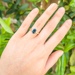 Australian Oval Blue-Green Parti Sapphire and Diamond Ring in Yellow and White Gold by World Treasure Designs