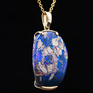 Australian Petrified Wood Boulder Opal Necklace in Yellow Gold by World Treasure Designs