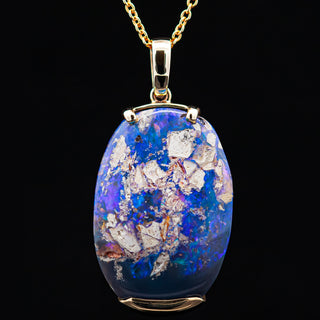 Australian Petrified Wood Boulder Opal Necklace in Yellow Gold by World Treasure Designs