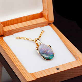 Australian Pippi Shell Fossilized Matrix Opal Necklace in Yellow Gold by World Treasure Designs