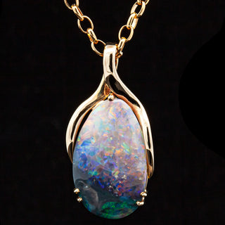 Australian Pippi Shell Fossil Matrix Opal Necklace in Yellow Gold by World Treasure Designs