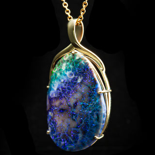 Australian Plant Fossil Opal Necklace in Yellow Gold by World Treasure Designs