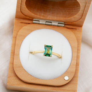 Australian Rectangular Blue-Green-Yellow Parti Sapphire Ring in Yellow Gold by World Treasure Designs