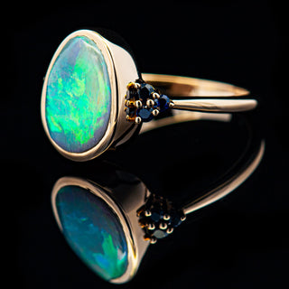 Keeda | Australian Semi-Black Crystal Opal & Sapphire Ring