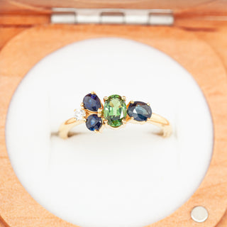 Australian Sapphire and Diamond Cluster Ring in Yellow Gold by World Treasure Designs
