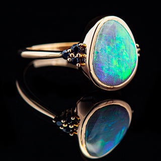 Keeda | Australian Semi-Black Crystal Opal & Sapphire Ring