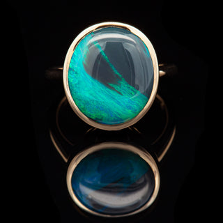 Australian Seafoam Green Black Opal Ring in Yellow Gold by World Treasure Designs