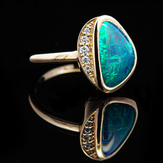 Josie | Blue-Green Australian Semi-Black Crystal Opal Ring