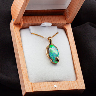 Obelia | Blue-Green-Orange Australian Semi-Black Opal Necklace