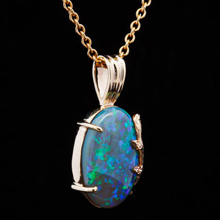 Eden | Blue-Green Australian Semi-Black Opal & Leaf Necklace