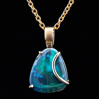 Hadley | Blue-Green Australian Semi-Black Opal Necklace