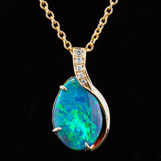 Riley | Blue-Green Australian Semi-Black Opal Necklace