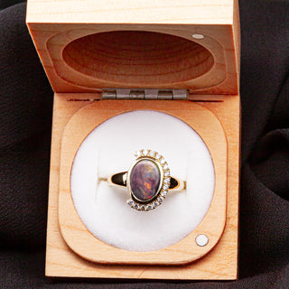 Australian Semi-Black Opal and Diamond Ring in Yellow Gold by World Treasure Designs