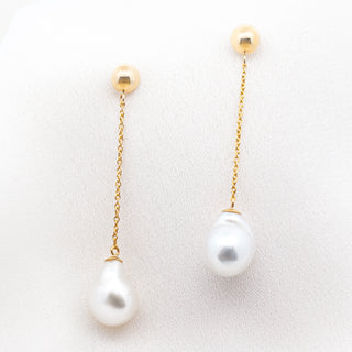 Australian South Sea Baroque Pearl Stud Drop Earrings in Yellow Gold by World Treasure Designs