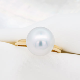 White Australian South Sea Pearl Ring in Yellow Gold by World Treasure Designs