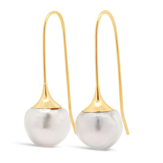 Australian South Sea Pearl Trumpet Earrings in Yellow Gold by World Treasure Designs