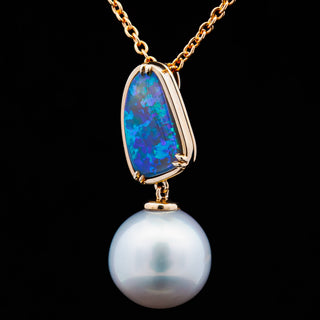 Jolie | Blue-Green-Purple Australian Crystal Opal & South Sea Pearl Necklace