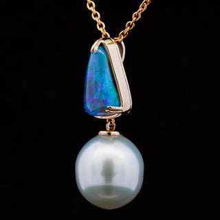 Jolie | Blue-Purple Australian Crystal Opal & South Sea Pearl Necklace