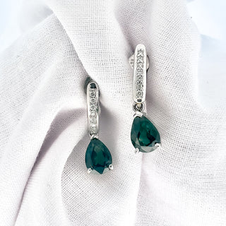 Australian Teal-Blue Parti Pear Cut Sapphire and Diamond Earrings in White Gold by World Treasure Designs