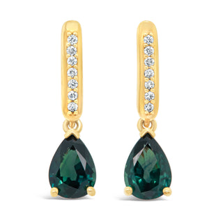 Australian Teal-Blue Parti Sapphire and Diamond Earrings in Yellow Gold by World Treasure Designs