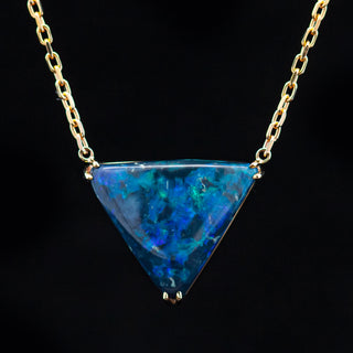 Australian Tri Cut Fossil Wood Opal Necklace in Yellow Gold by World Treasure Designs