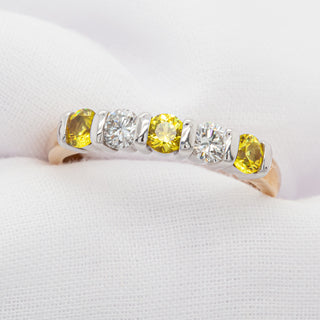 Australian Yellow Sapphire and two Diamond Ring in Yellow and White Gold by World Treasure Designs