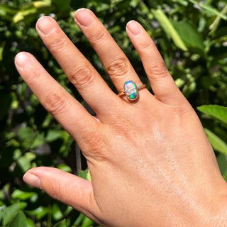 Bezel Set in Yellow Gold Fluorescent Australian Black Opal Ring in Yellow Gold by World Treasure Designs