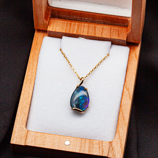 Blue Australian Black Opal Pendant in Yellow Gold by World Treasure Designs
