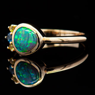 Seline | Blue-Green Australian Semi-Black Opal & Sapphire Ring