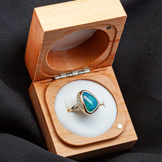 Josie | Blue-Green Australian Semi-Black Crystal Opal Ring