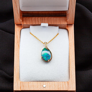 Riley | Blue-Green Australian Semi-Black Opal Necklace