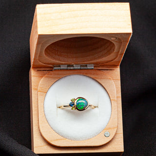 Seline | Blue-Green Australian Semi-Black Opal & Sapphire Ring