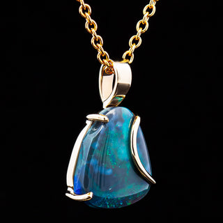 Hadley | Blue-Green Australian Semi-Black Opal Necklace