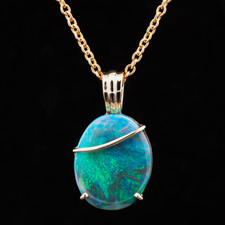 Mikaela | Blue-Green Australian Semi-Black Opal Necklace